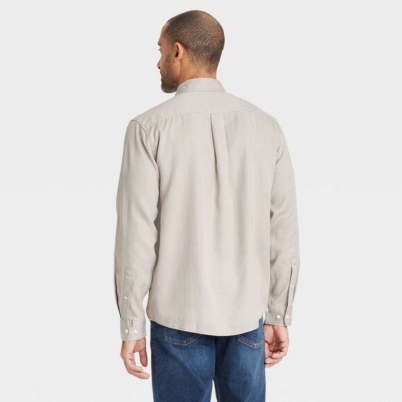 Goodfellow & Co - Men's Vintage Long Sleeve Poplin Shirt - Goodfello Taupe - Picture 2 of 3